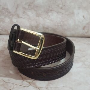 Boston Men's Brown Woven Leather Belt Size 36